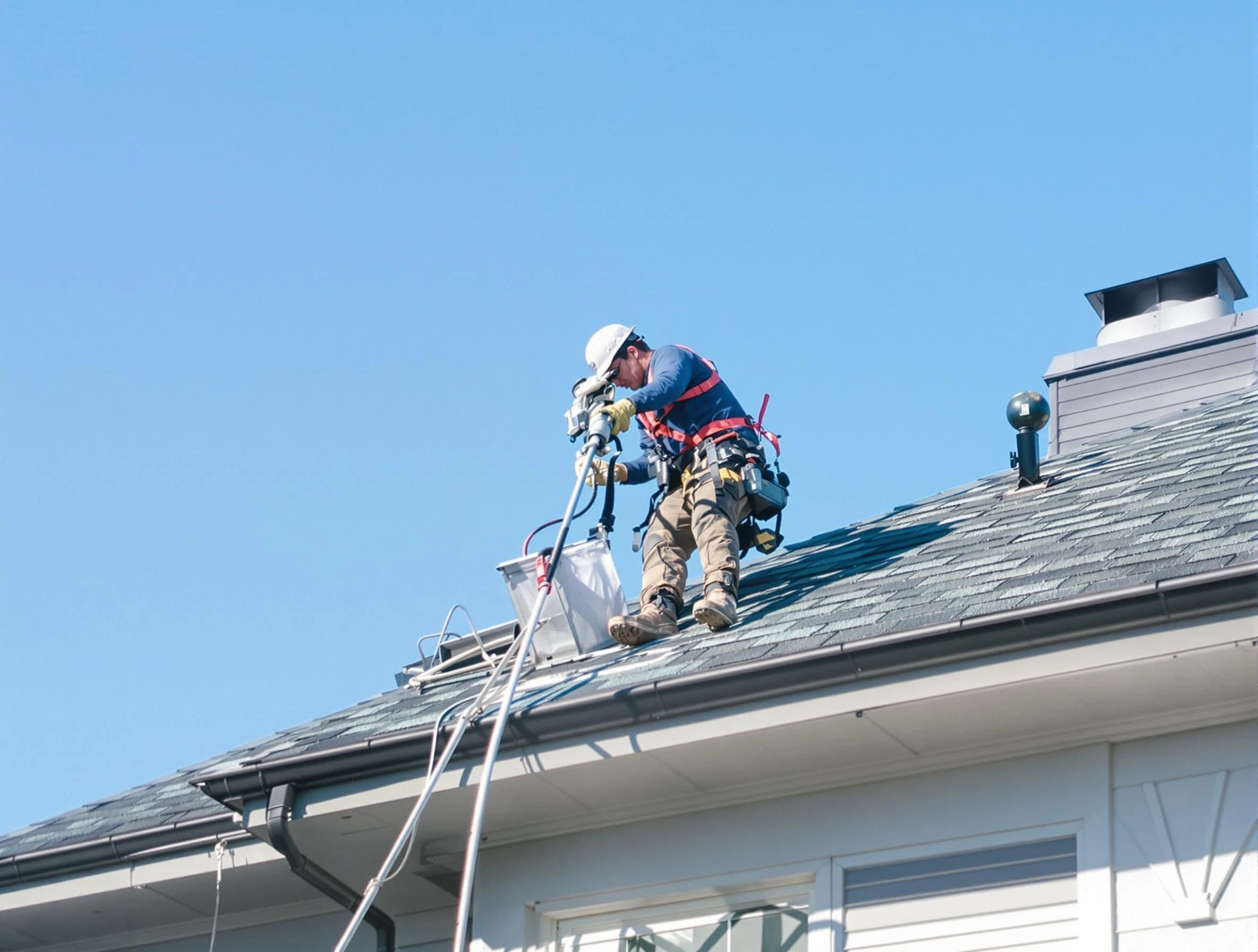 Stansbury Park Dryer Vent Cleaning certified technician cleaning a roof-mounted dryer vent system in Stansbury Park