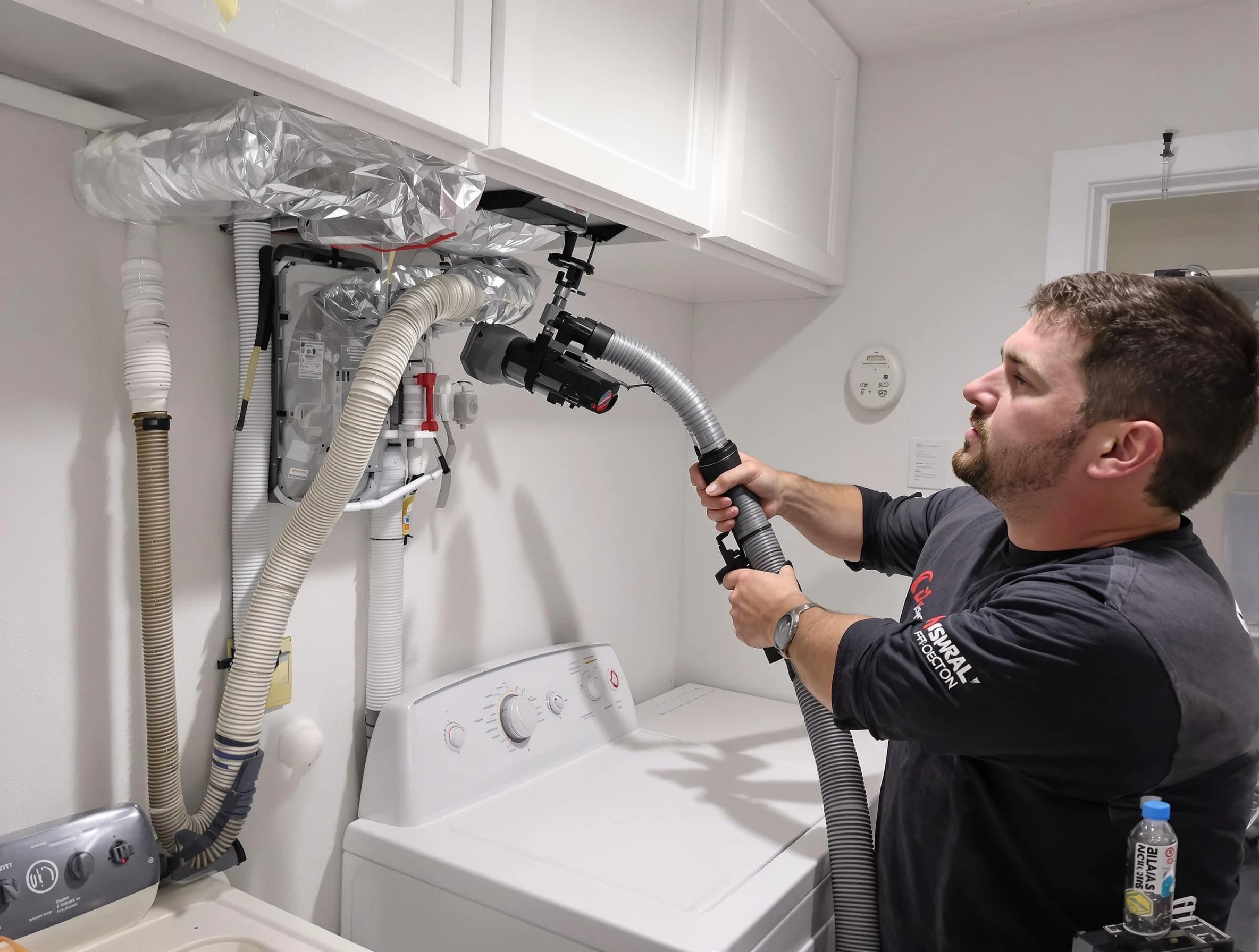 Stansbury Park Dryer Vent Cleaning certified technician performing safety-focused gas dryer vent cleaning in Stansbury Park