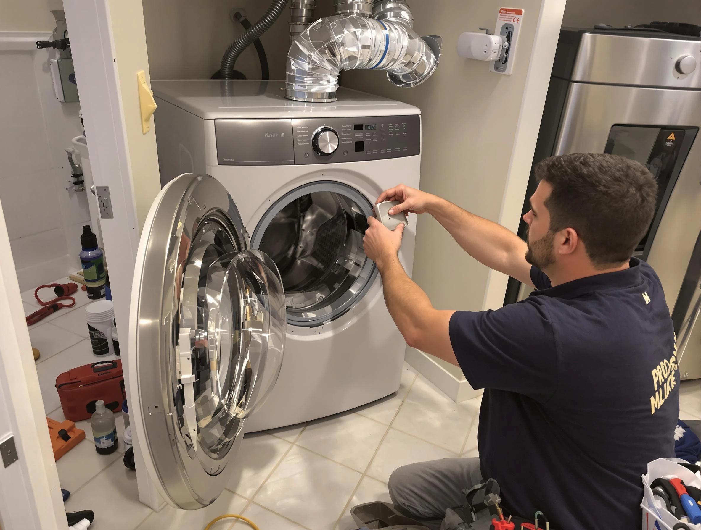 Stansbury Park Dryer Vent Cleaning technician performing precise dryer vent hose installation in Stansbury Park